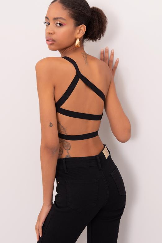 Bayan Siyah Sırt Bant Detaylı Tek Omuz Büstiyer - BSL