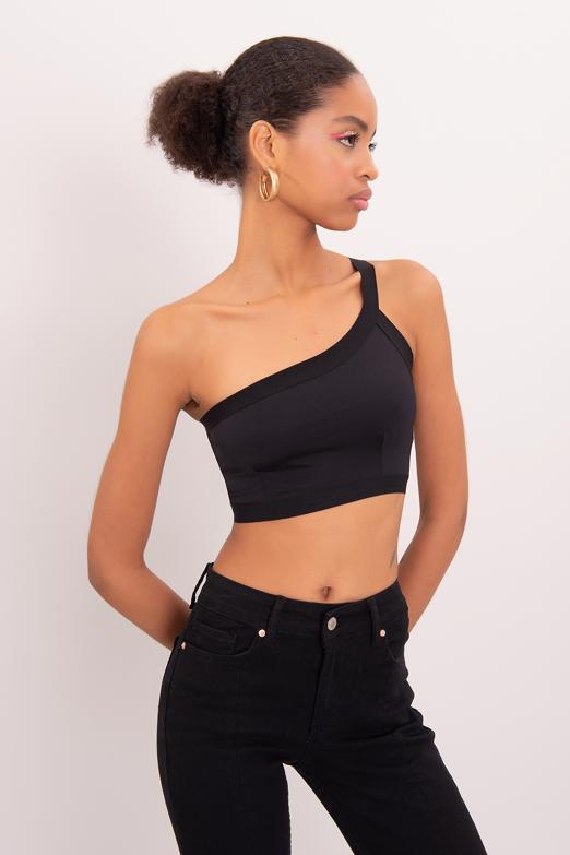 Bayan Siyah Sırt Bant Detaylı Tek Omuz Büstiyer - BSL