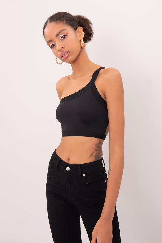 Bayan Siyah Sırt Bant Detaylı Tek Omuz Büstiyer - BSL