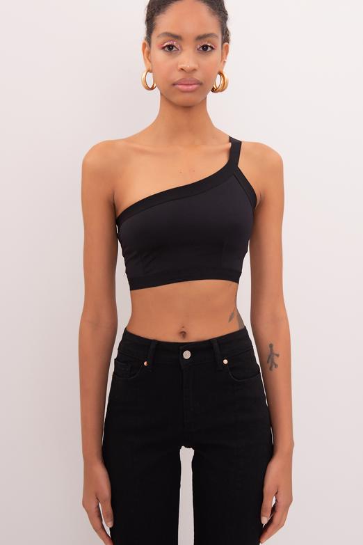 Bayan Siyah Sırt Bant Detaylı Tek Omuz Büstiyer - BSL