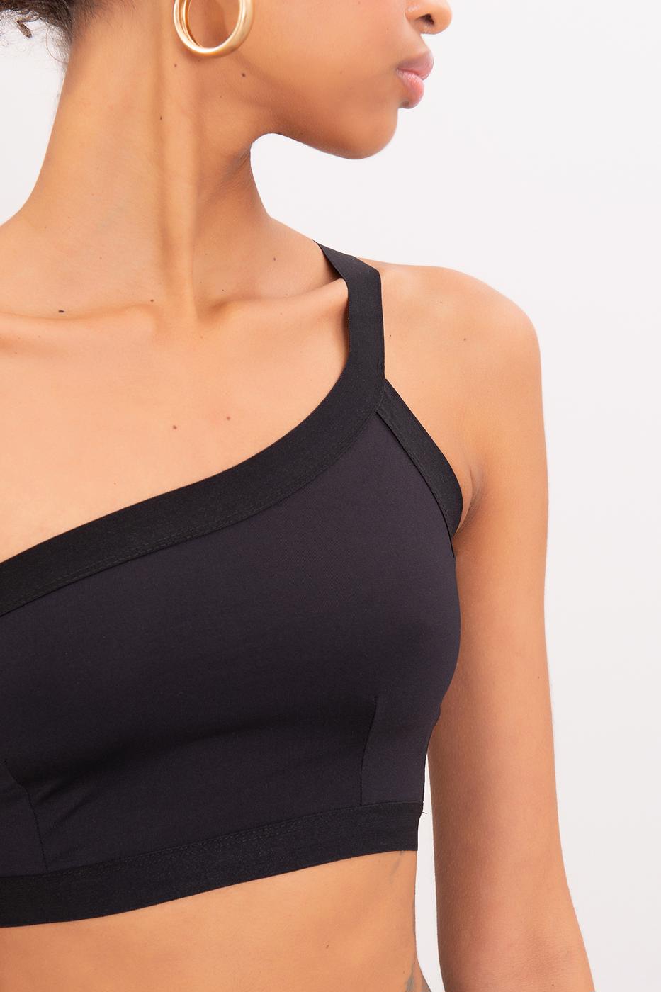 Bayan Siyah Sırt Bant Detaylı Tek Omuz Büstiyer