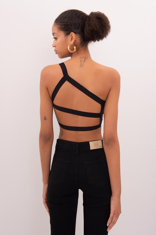 Bayan Siyah Sırt Bant Detaylı Tek Omuz Büstiyer - BSL