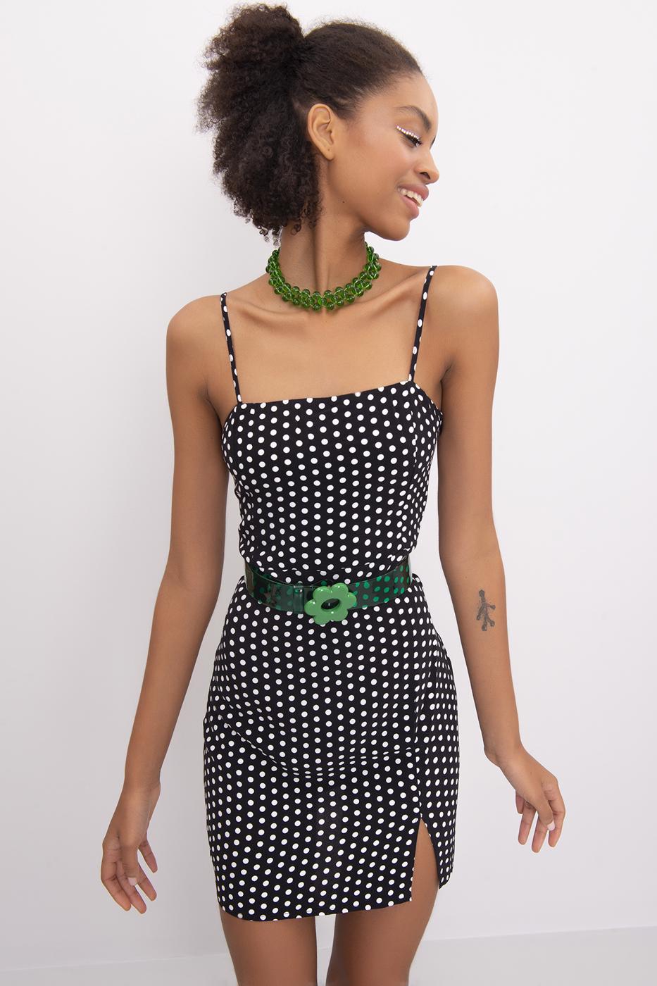 Bayan Siyah Askılı Mini Dar Elbise