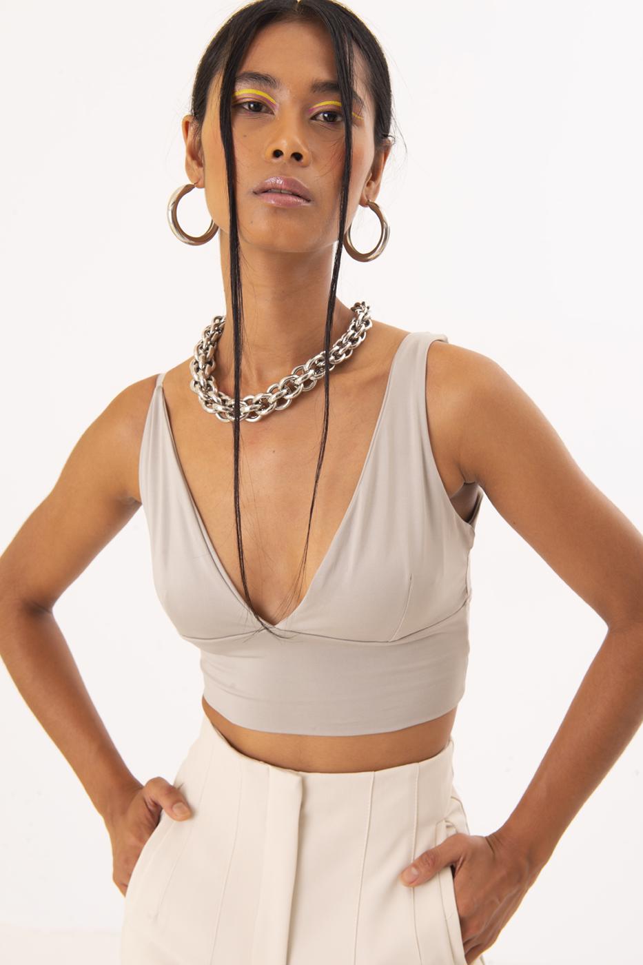 Bayan Bej Sırt Dekolteli Askı Detaylı Büstiyer