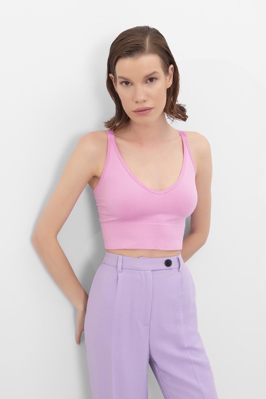 Bayan Pembe Sırt Çapraz Bant Detaylı Büstiyer