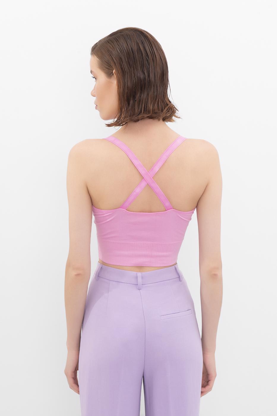 Bayan Pembe Sırt Çapraz Bant Detaylı Büstiyer
