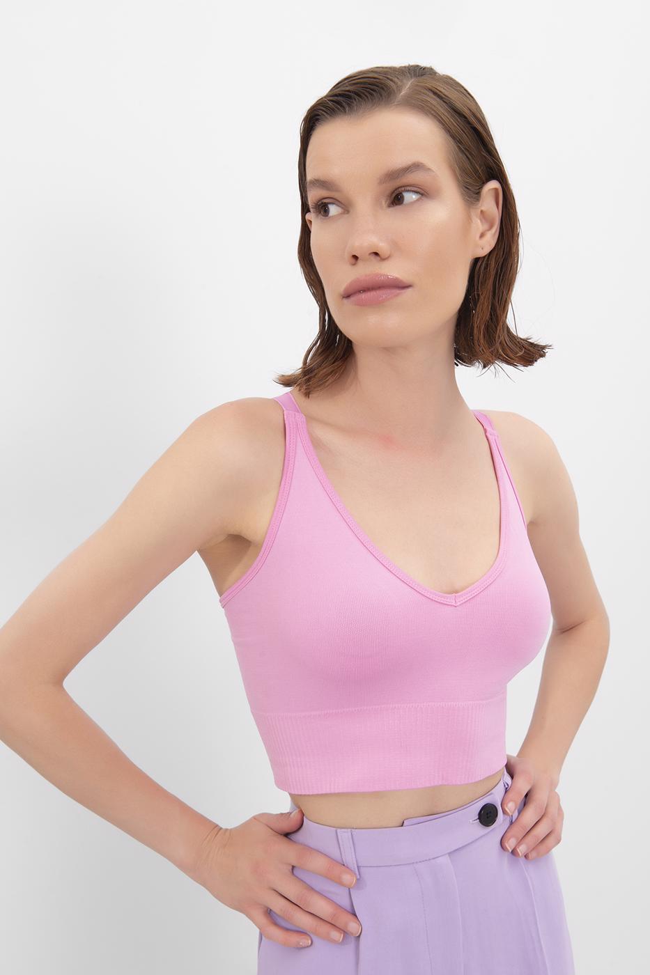 Bayan Pembe Sırt Çapraz Bant Detaylı Büstiyer