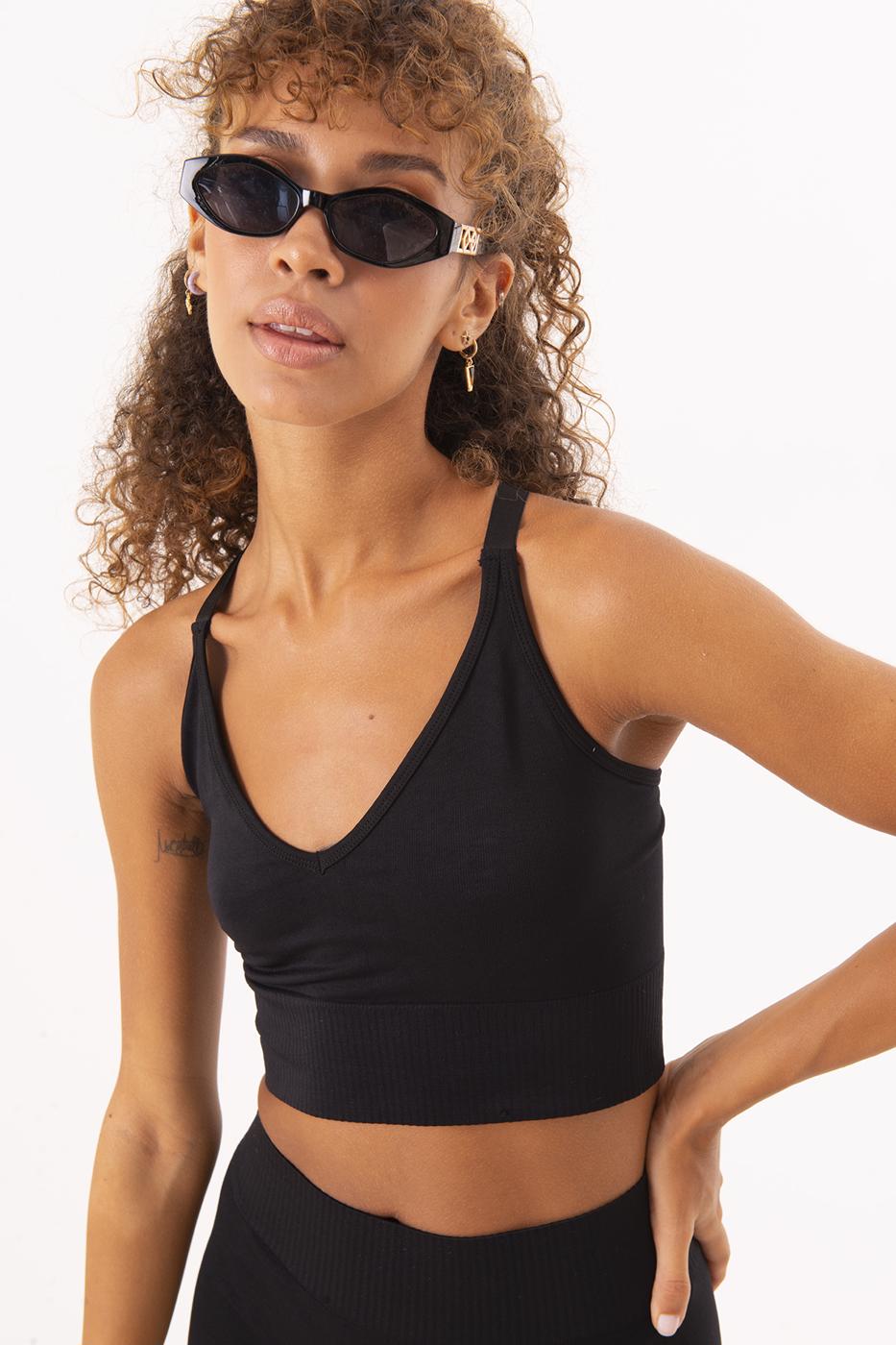 Bayan Siyah Sırt Çapraz Bant Detaylı Büstiyer