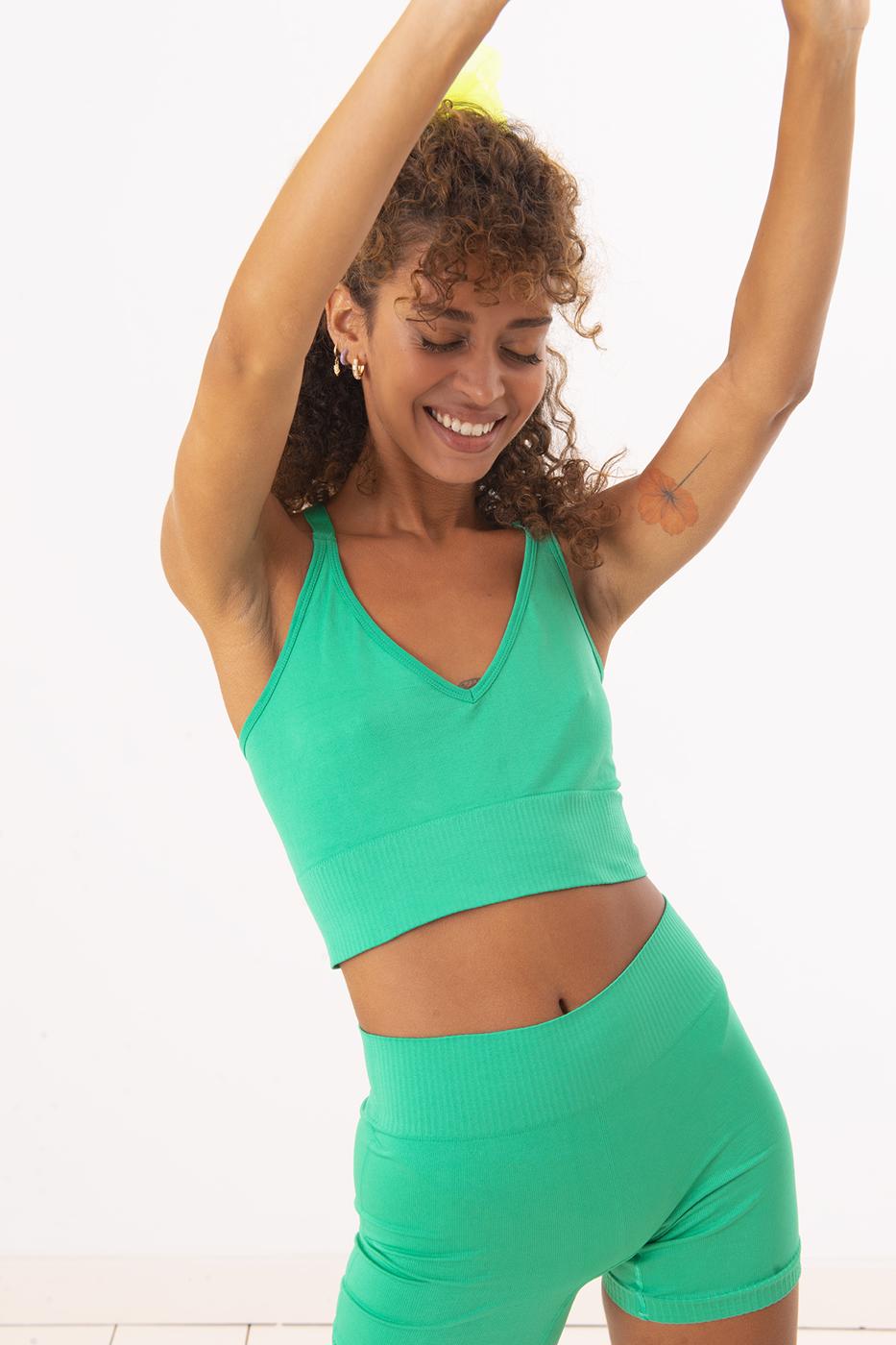 Bayan Yeşil Sırt Çapraz Bant Detaylı Büstiyer