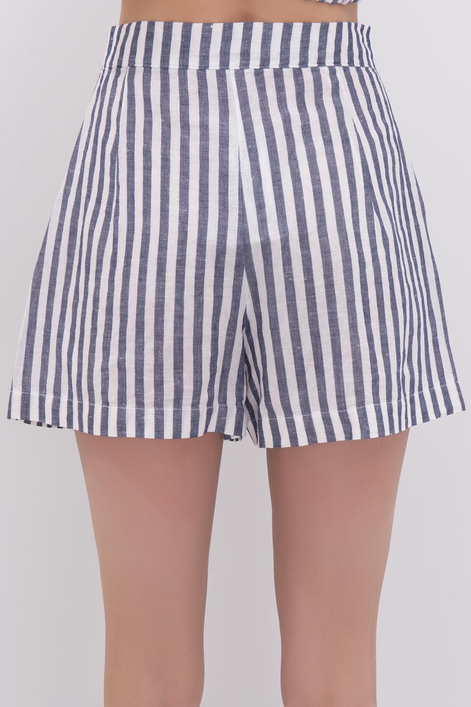 Bayan Lacivert Cep Detaylı Keten Şort