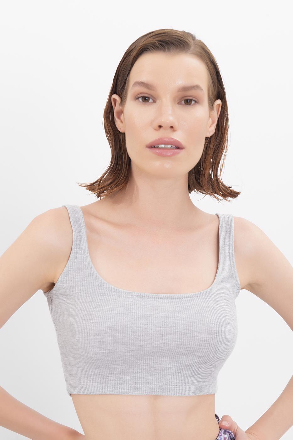 Bayan Gri Kare Yaka Detaylı Büstiyer