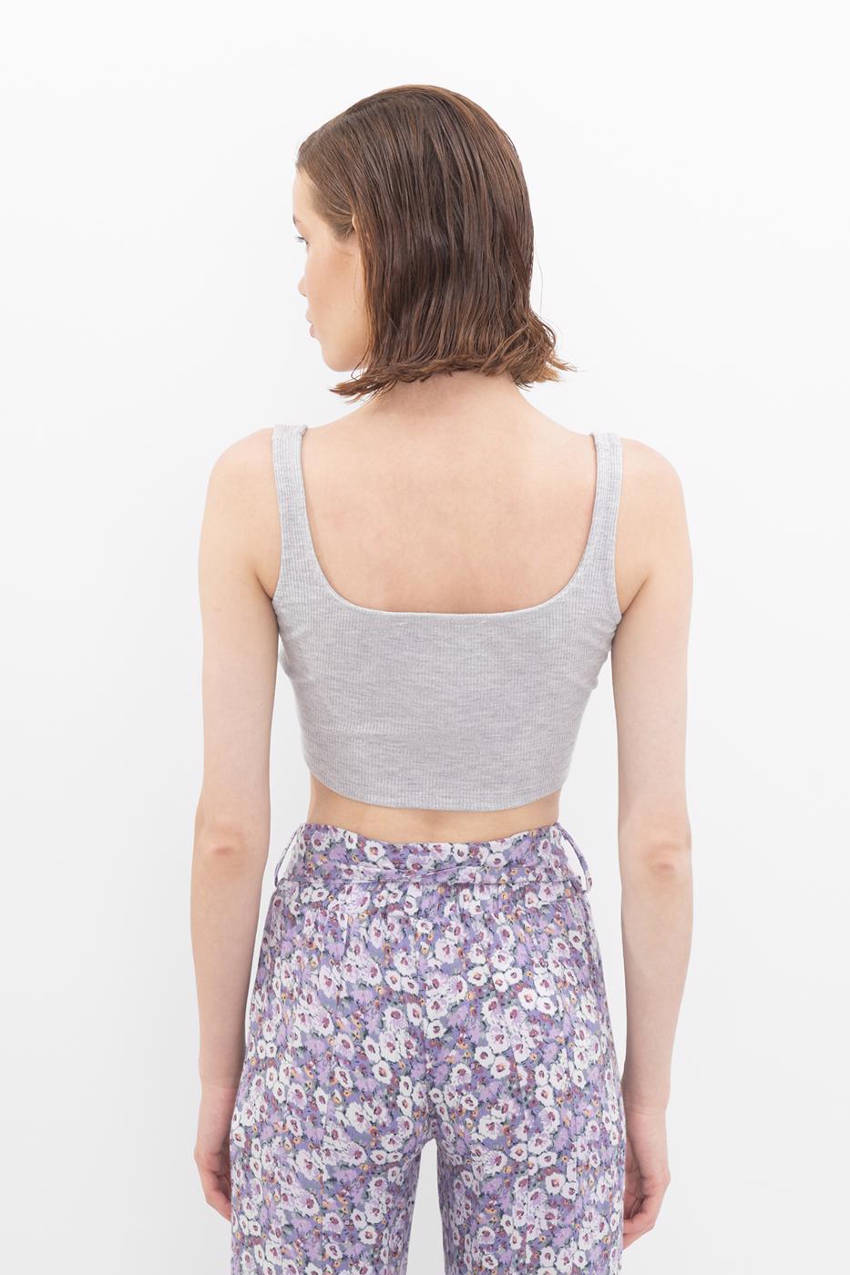 Bayan Gri Kare Yaka Detaylı Büstiyer