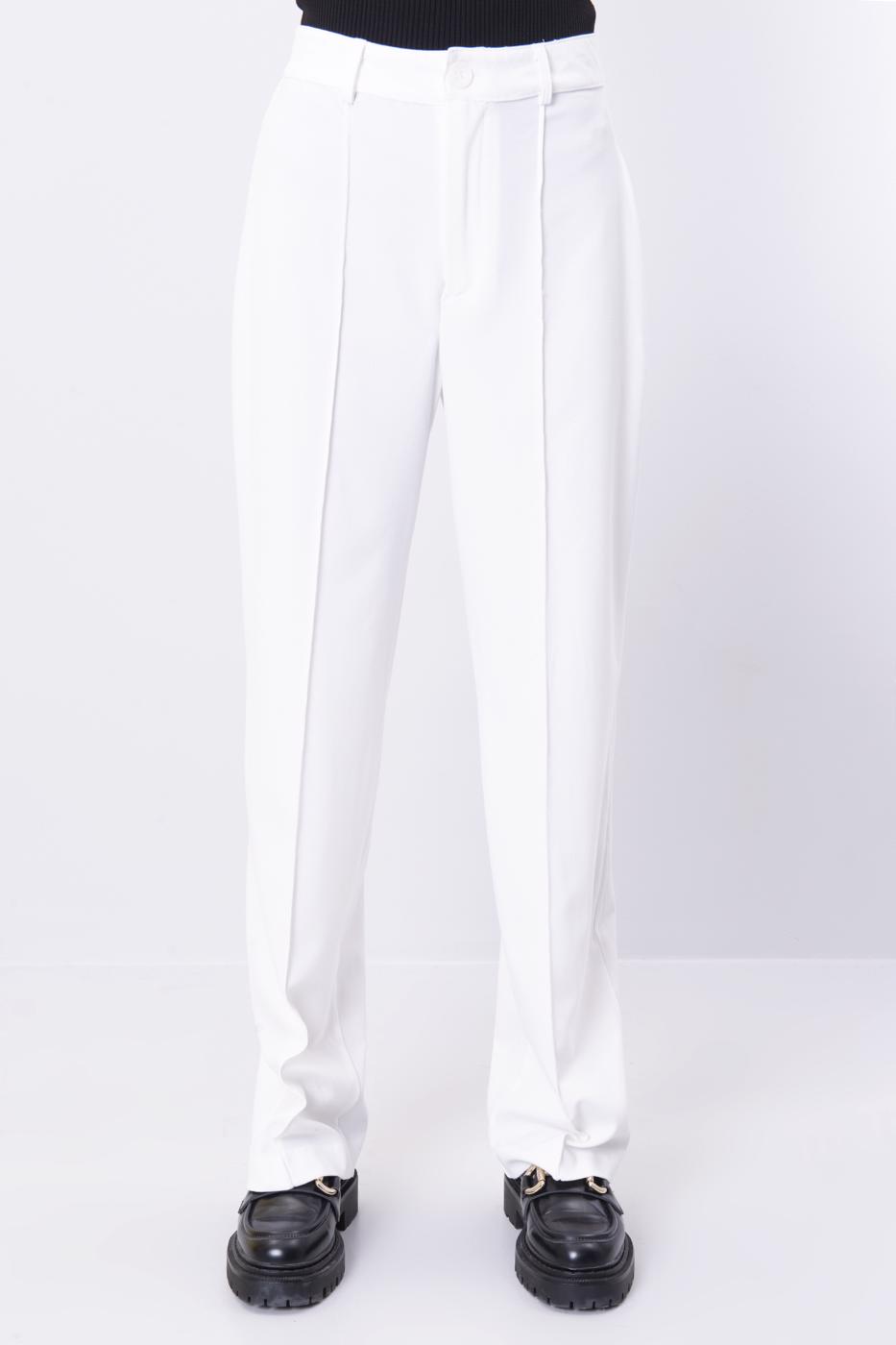 Bayan Ekru Yüksek Bel Fitil Dikiş Detaylı Pantolon