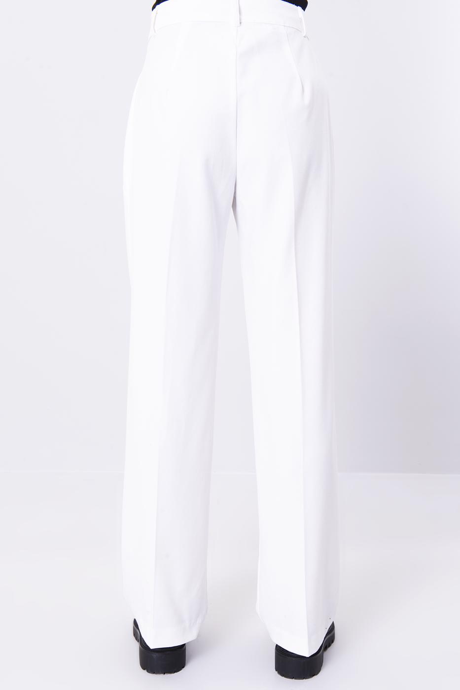 Bayan Ekru Yüksek Bel Fitil Dikiş Detaylı Pantolon