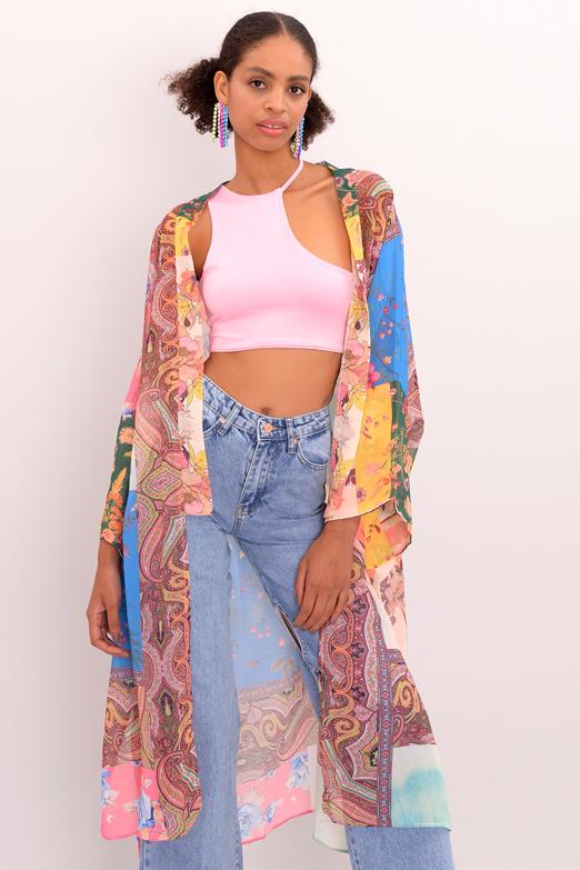 Bayan Multı Desenli Şifon Kimono - BSL