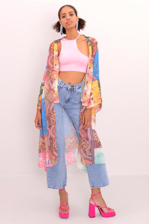 Bayan Multı Desenli Şifon Kimono - BSL