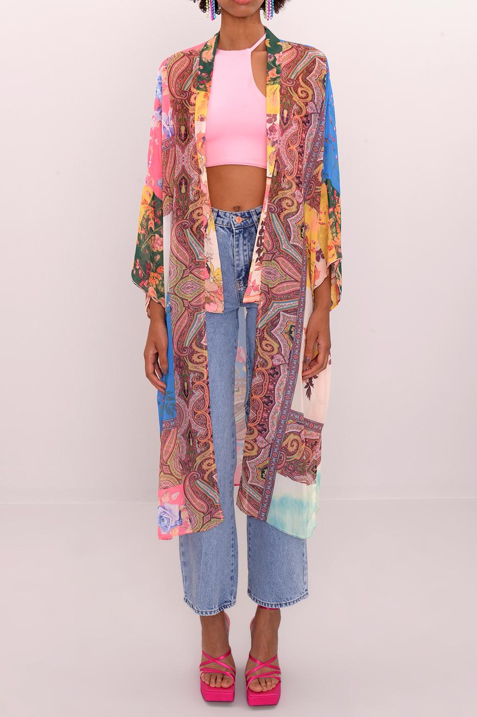 Bayan Multı Desenli Şifon Kimono