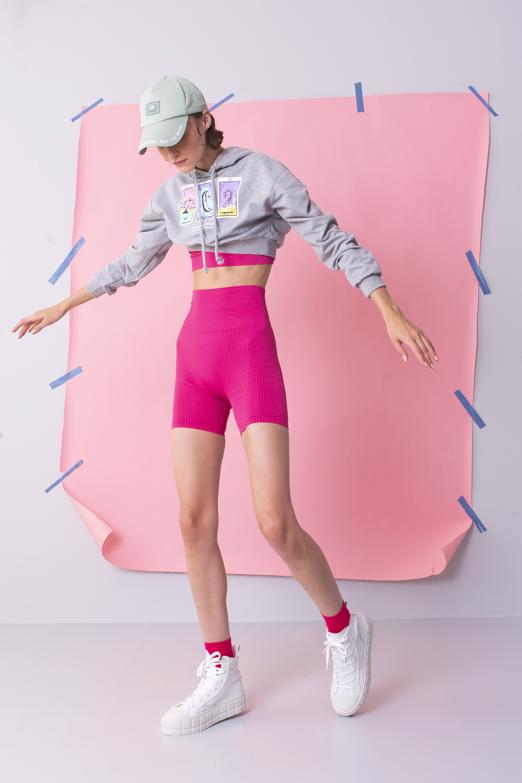 Bayan Fuşya Kısa Fitilli Spor Tayt - BSL