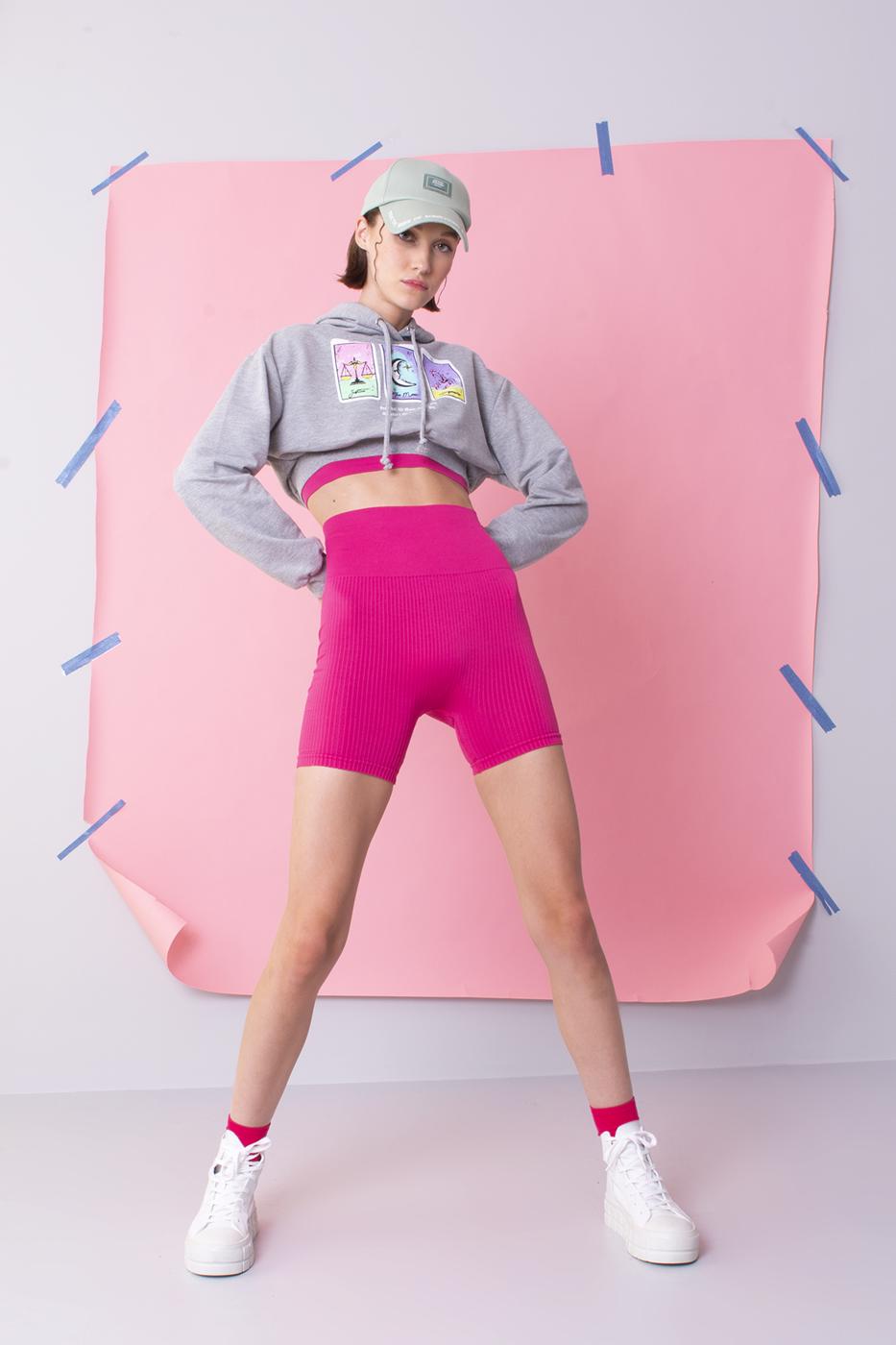 Bayan Fuşya Kısa Fitilli Spor Tayt
