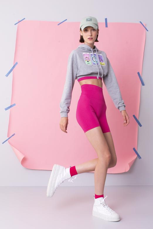 Bayan Fuşya Kısa Fitilli Spor Tayt - BSL