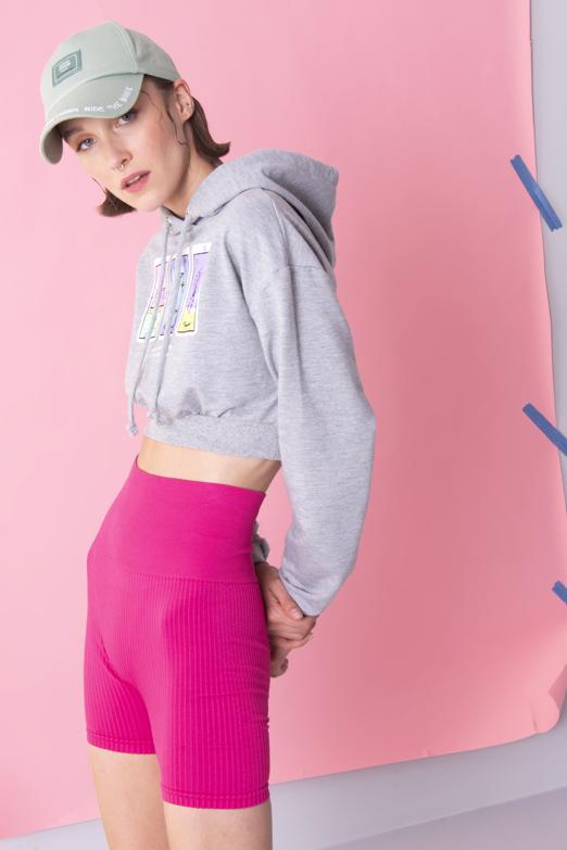 Bayan Fuşya Kısa Fitilli Spor Tayt - BSL