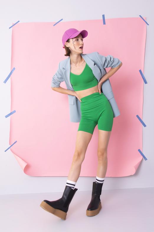 Bayan Yeşil Kısa Fitilli Spor Tayt - BSL