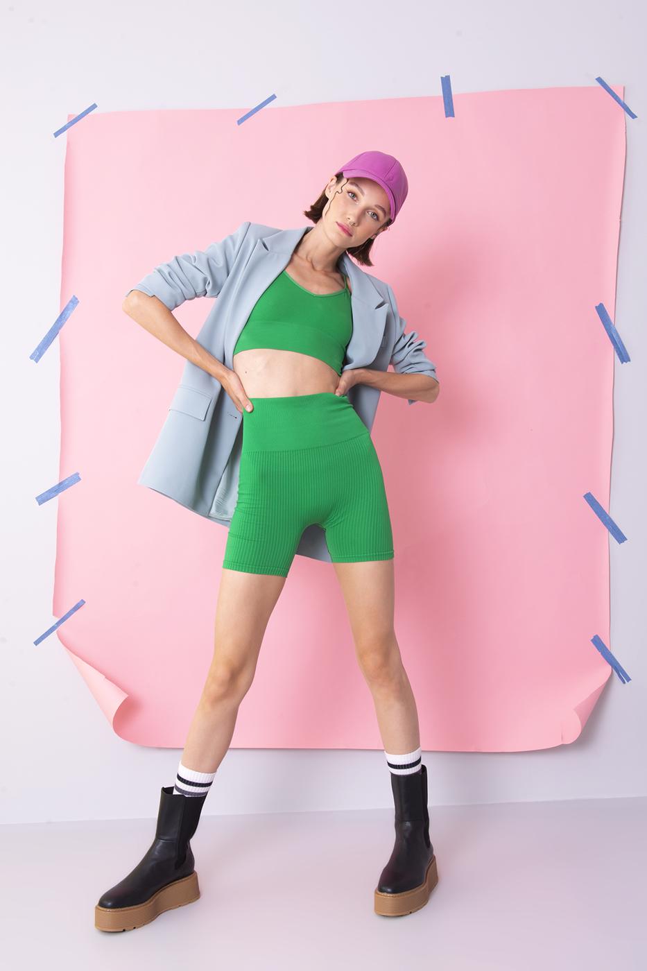 Bayan Yeşil Kısa Fitilli Spor Tayt