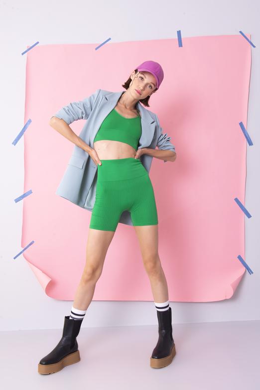 Bayan Yeşil Kısa Fitilli Spor Tayt - BSL