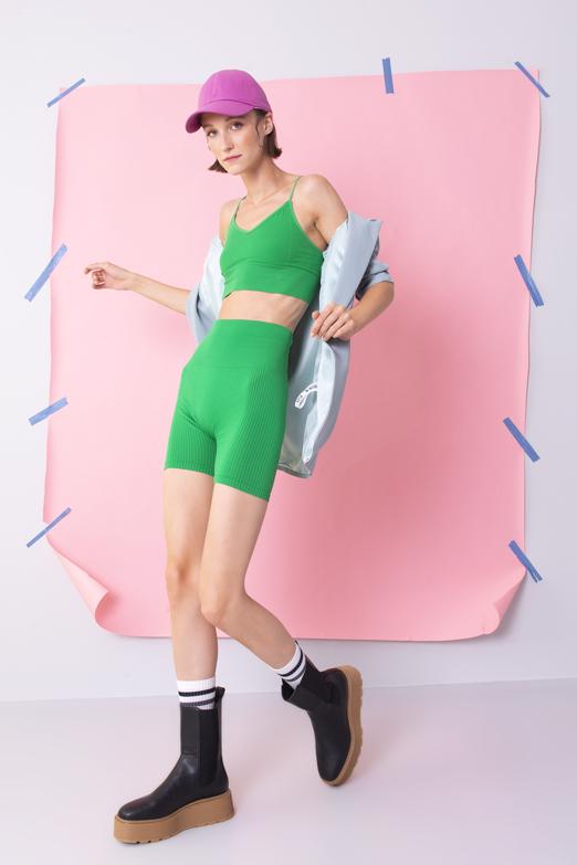 Bayan Yeşil Kısa Fitilli Spor Tayt - BSL