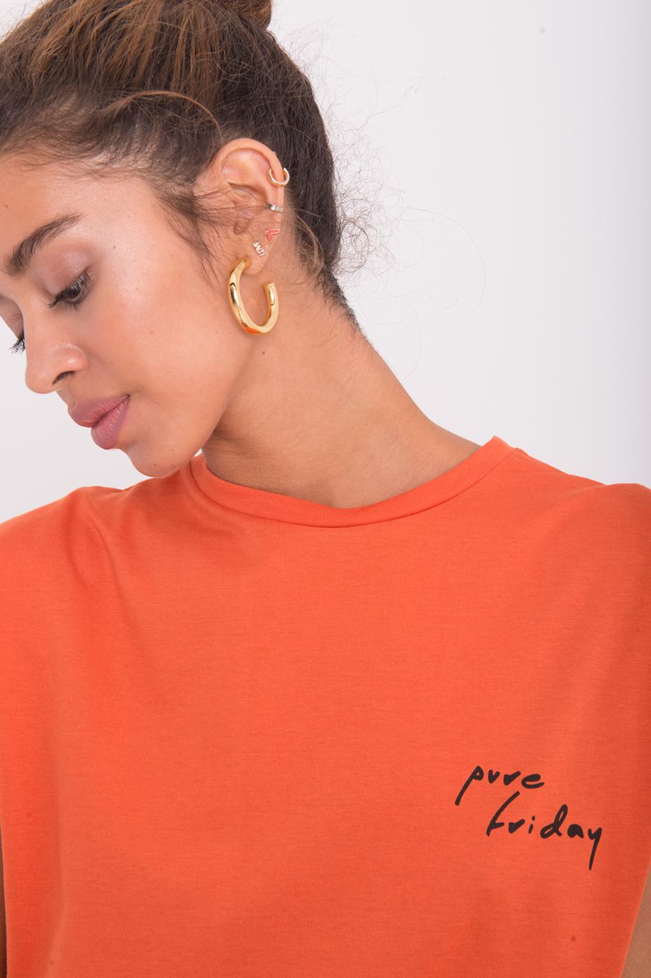 Bayan Kiremit Vatkalı Kolsuz Basic Tişört