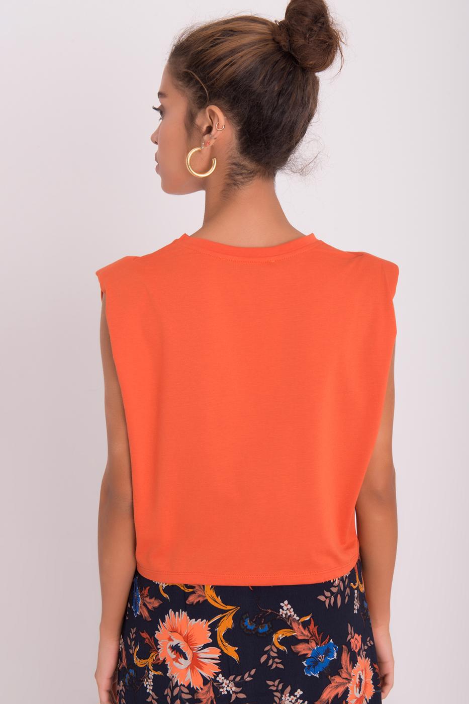 Bayan Kiremit Vatkalı Kolsuz Basic Tişört