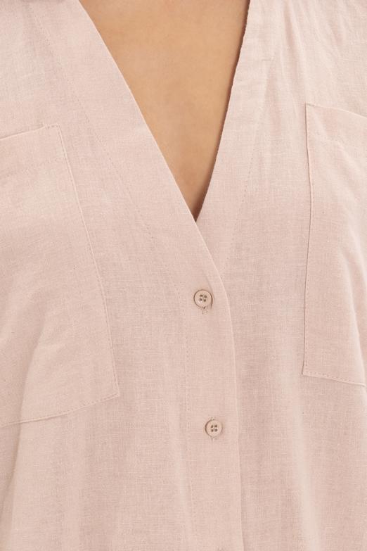 Bayan Bej Oversize Midi Keten Elbise - BSL