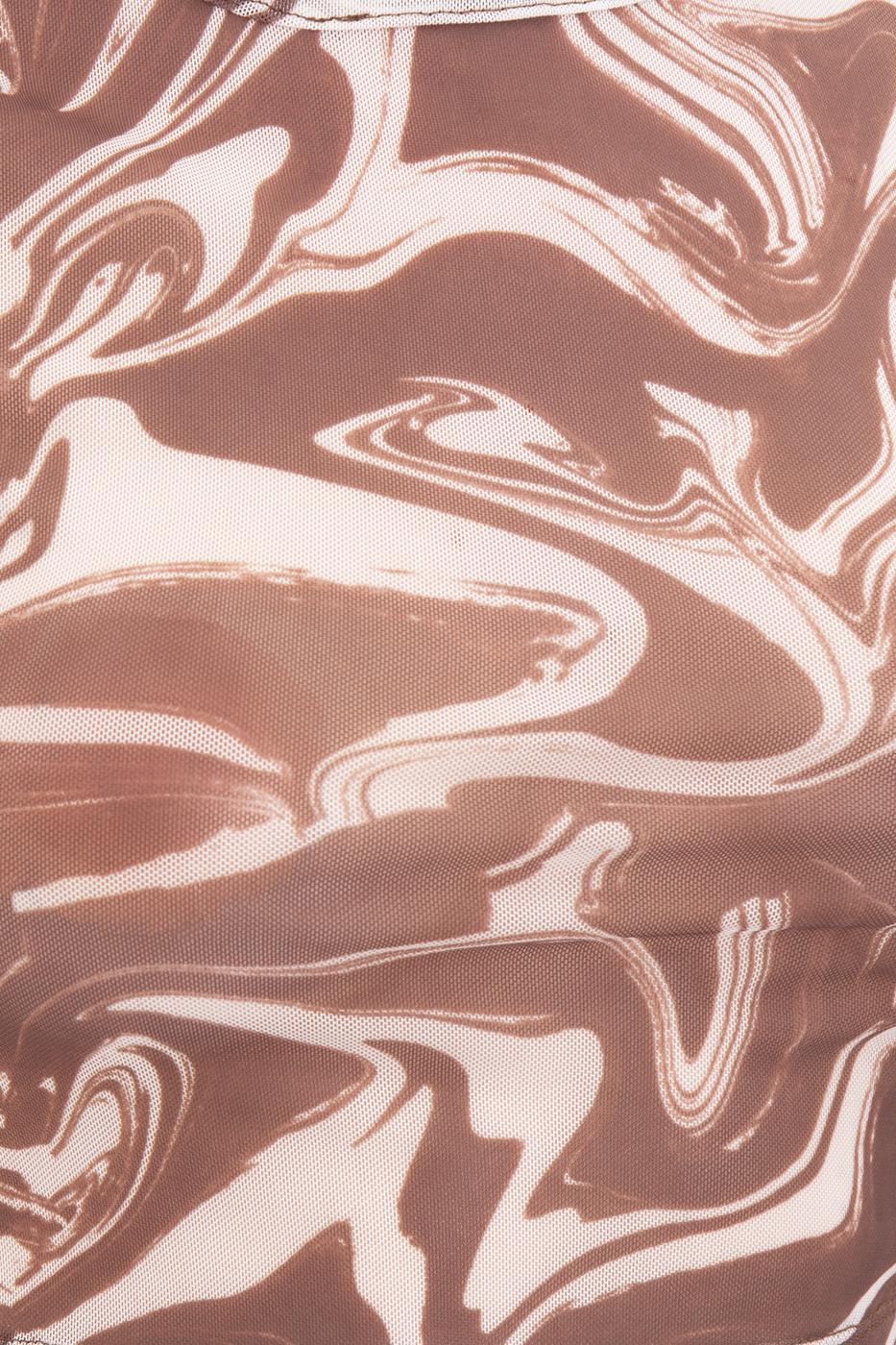 Bayan Kahverengi Bisiklet Yaka Kısa Kol Tül Body