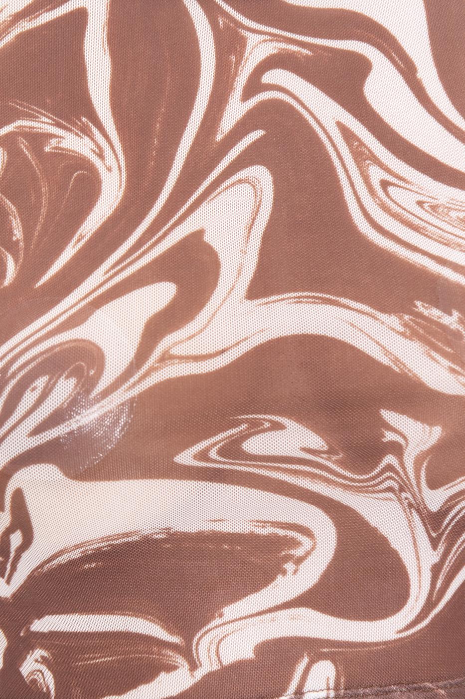 Bayan Kahverengi Bisiklet Yaka Kısa Kol Tül Body