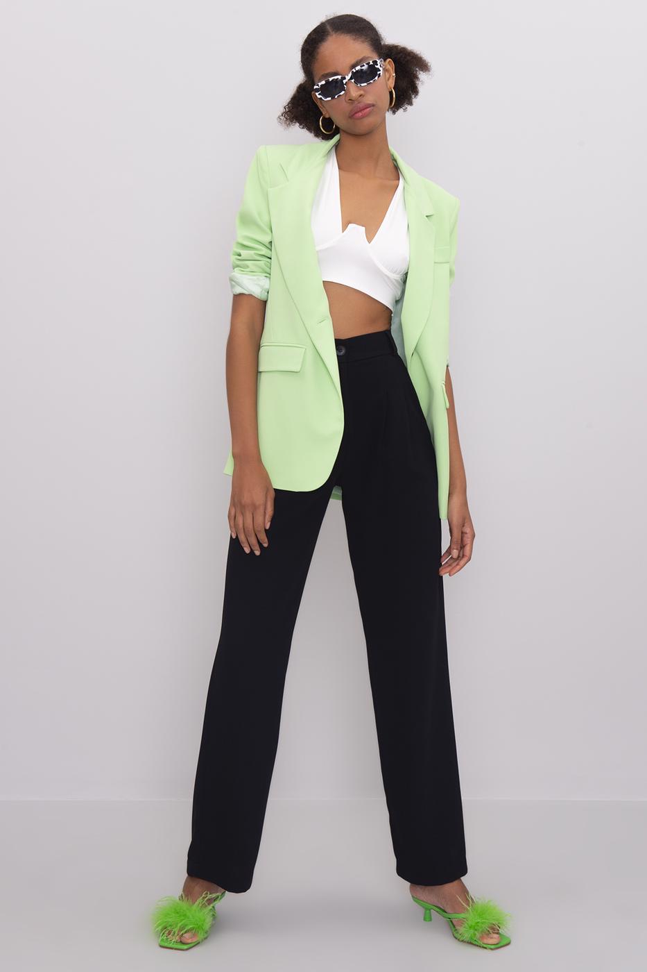 Bayan Siyah Yüksek Bel Maskülen Pantolon