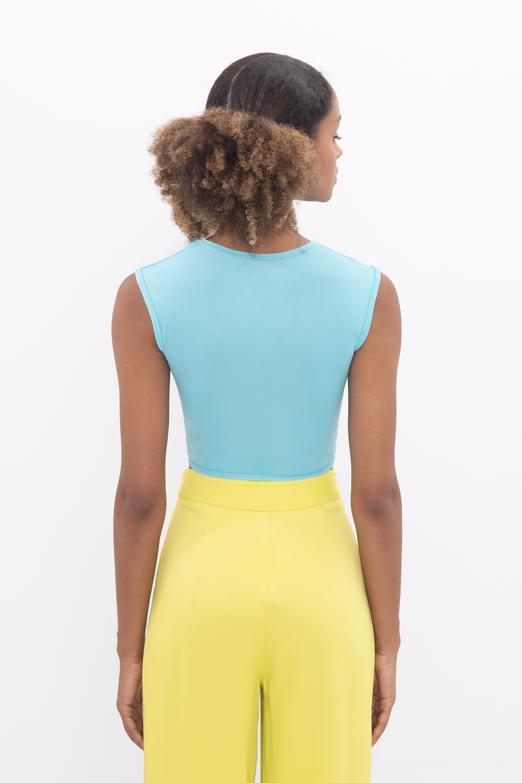 Bayan Mavi Bisiklet Yaka Kolsuz Crop Body - BSL