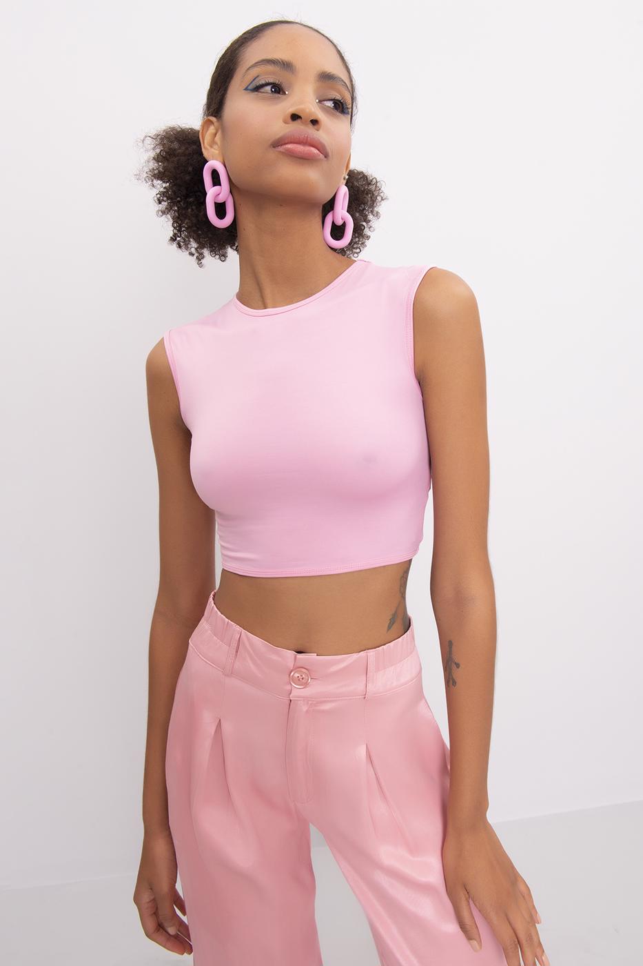 Bayan Pudra Bisiklet Yaka Kolsuz Crop Body