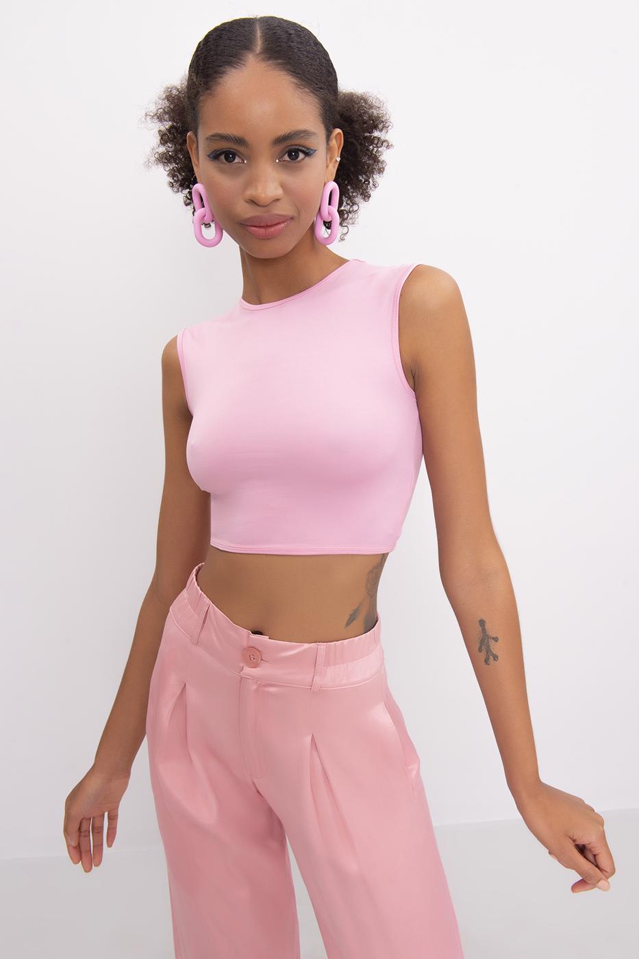 Bayan Pudra Bisiklet Yaka Kolsuz Crop Body