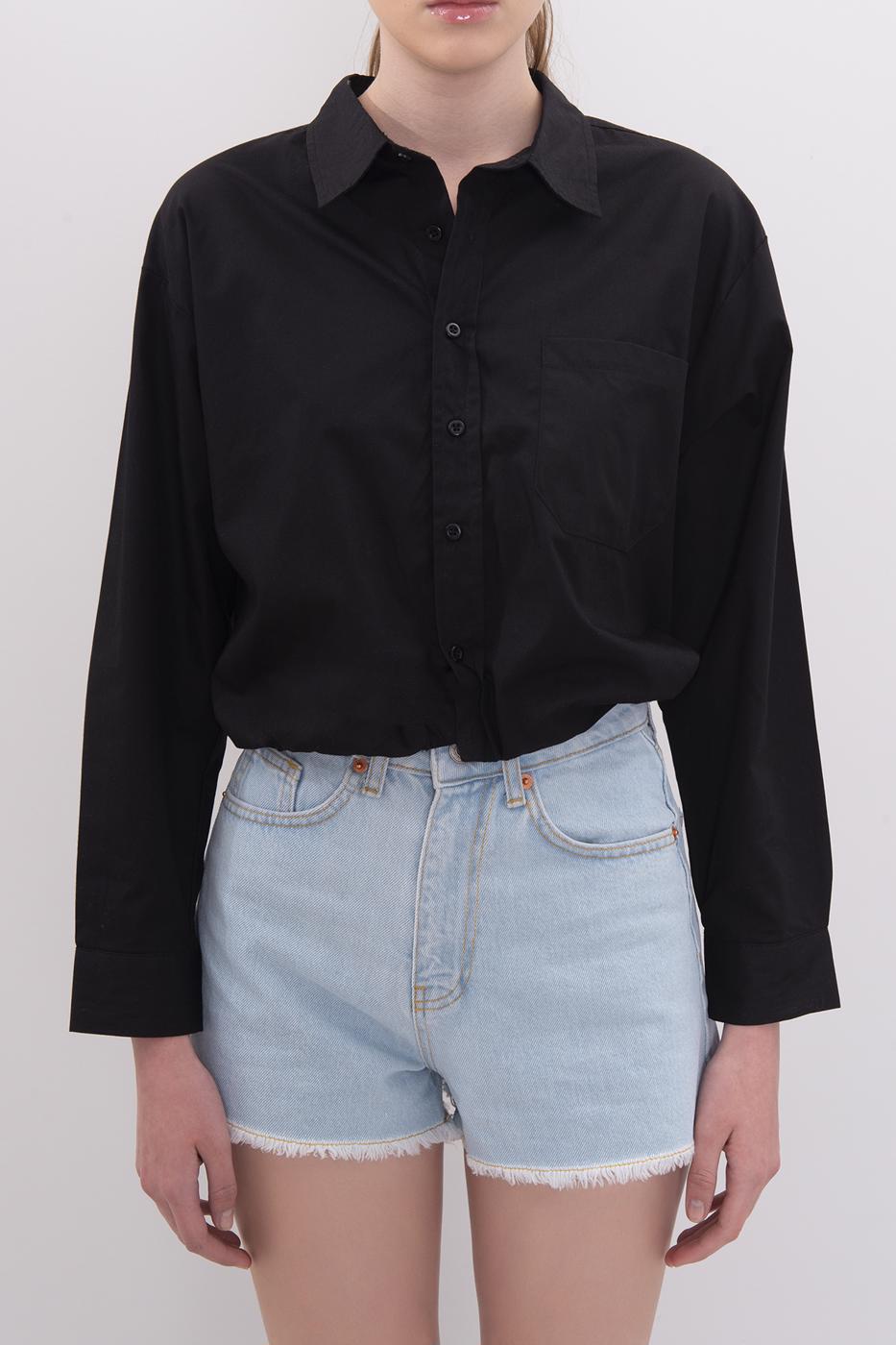 Bayan Siyah Rahat Poplin Gömlek