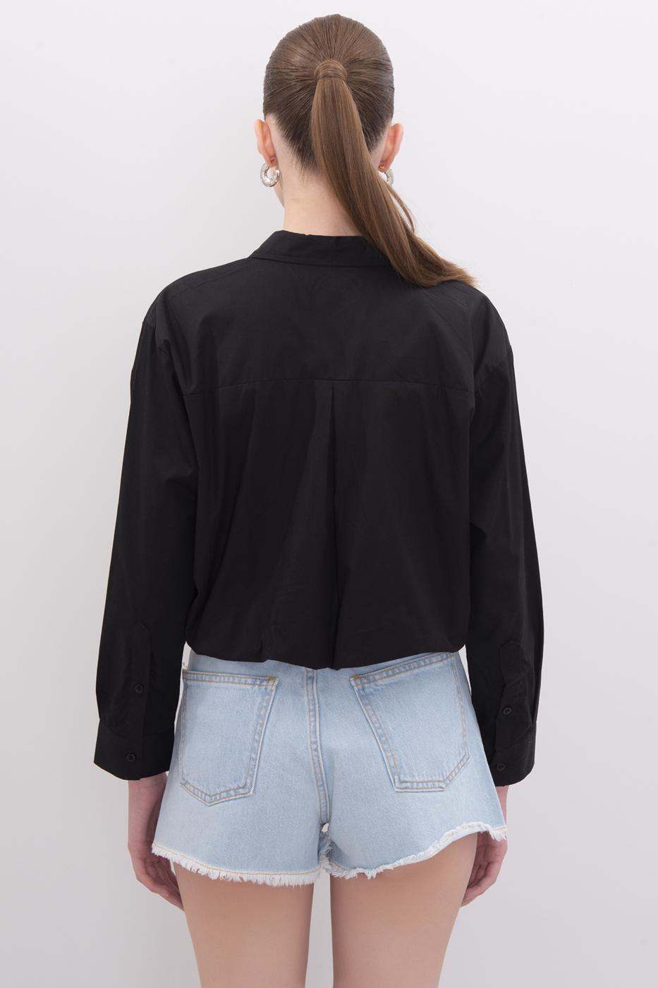 Bayan Siyah Rahat Poplin Gömlek