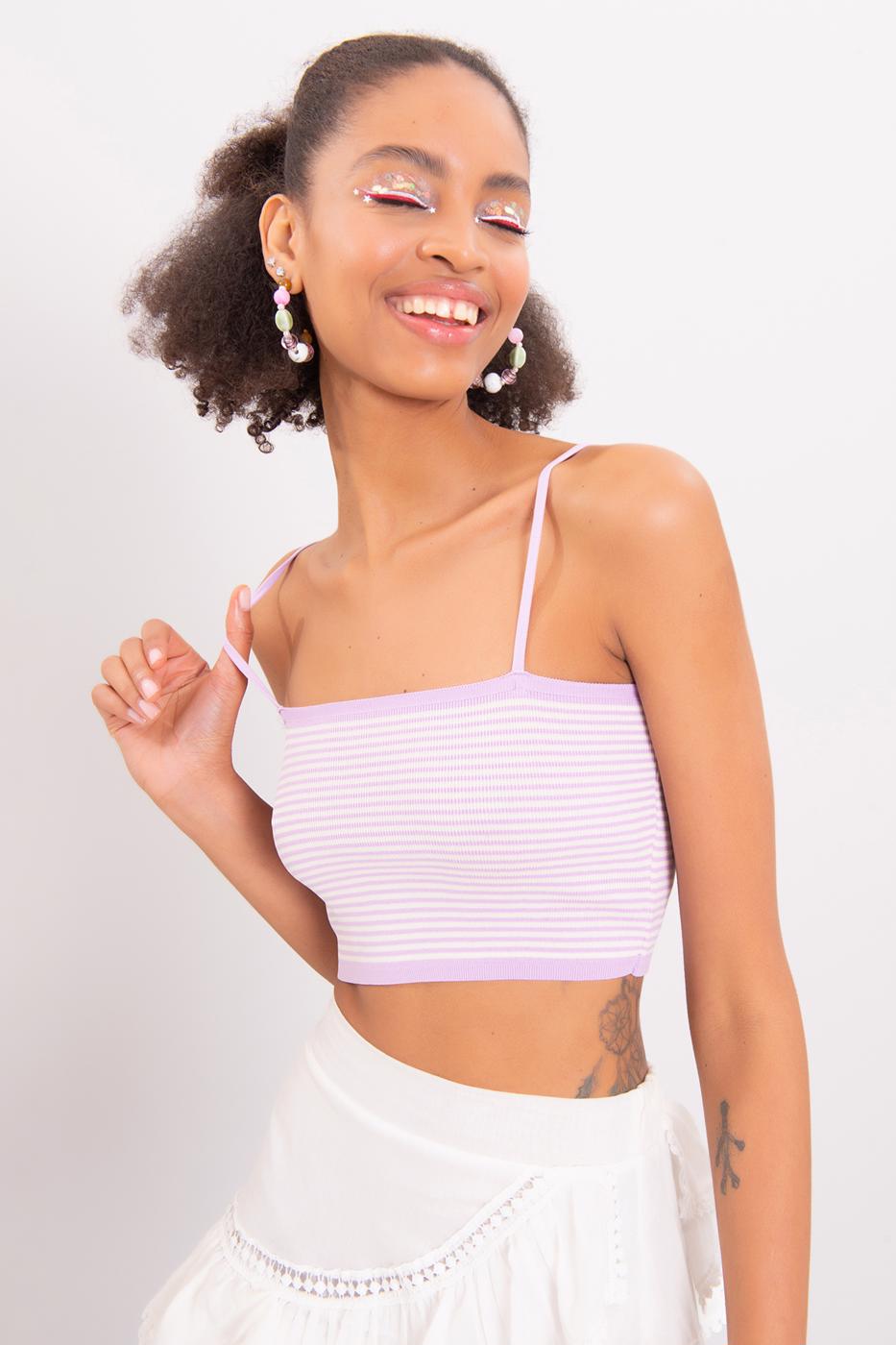 Bayan Lila Askılı Örgü Büstiyer