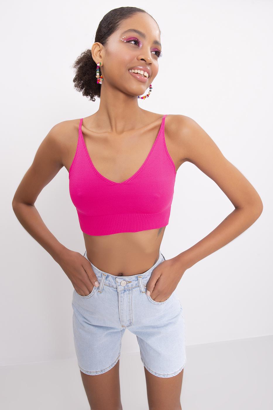 Bayan Fuşya Askılı Örgü Büstiyer