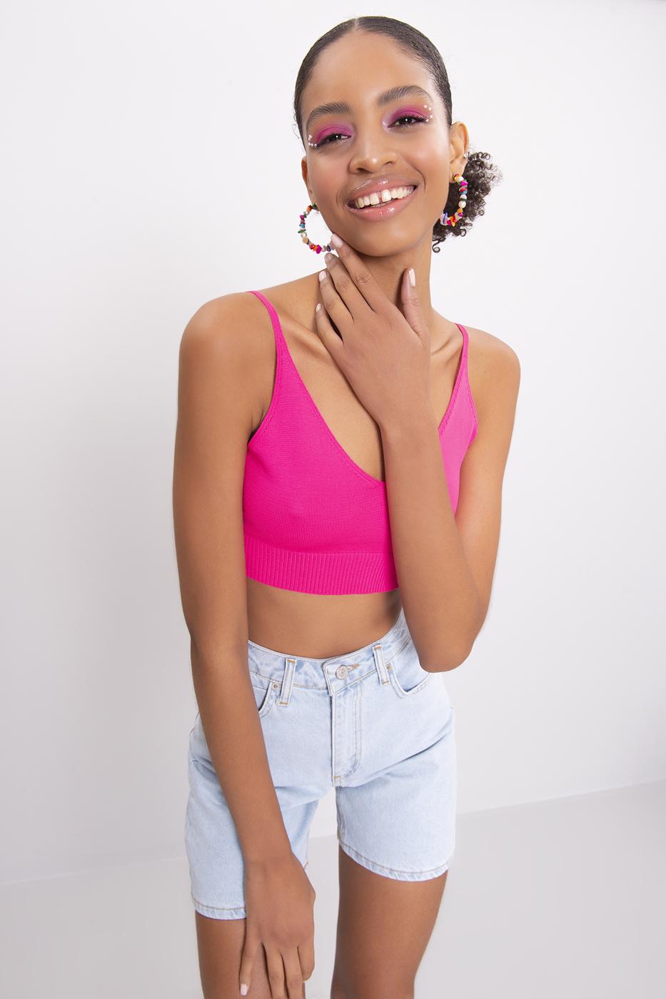 Bayan Fuşya Askılı Örgü Büstiyer