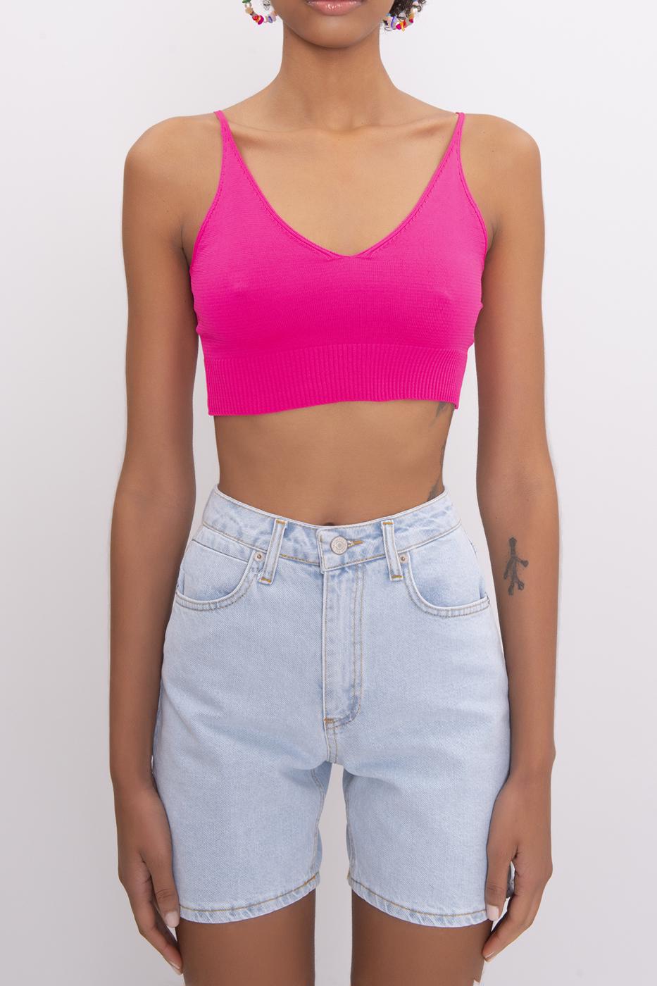 Bayan Fuşya Askılı Örgü Büstiyer