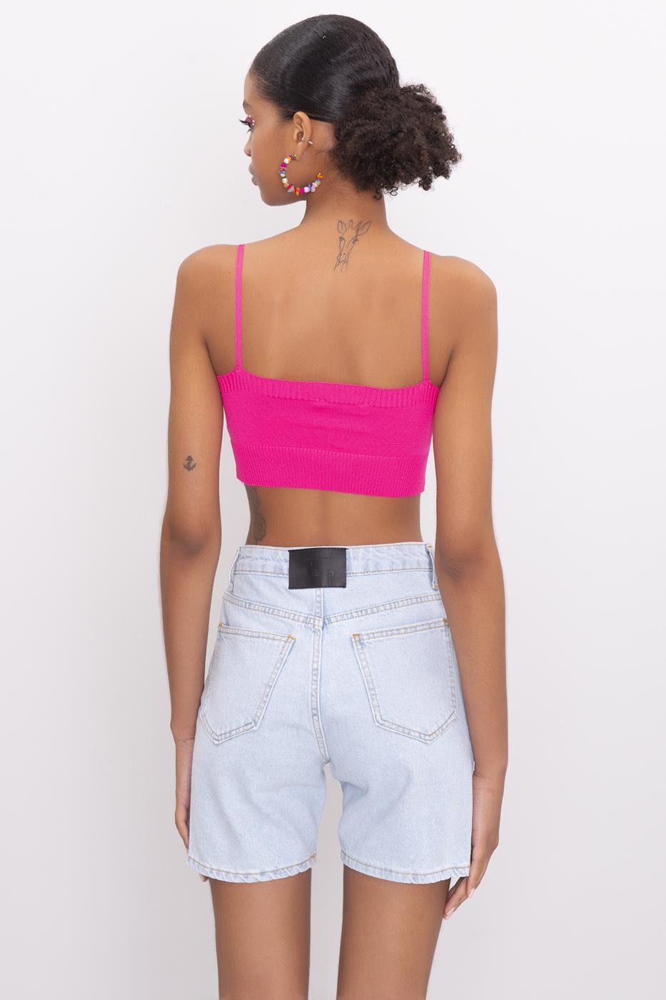 Bayan Fuşya Askılı Örgü Büstiyer