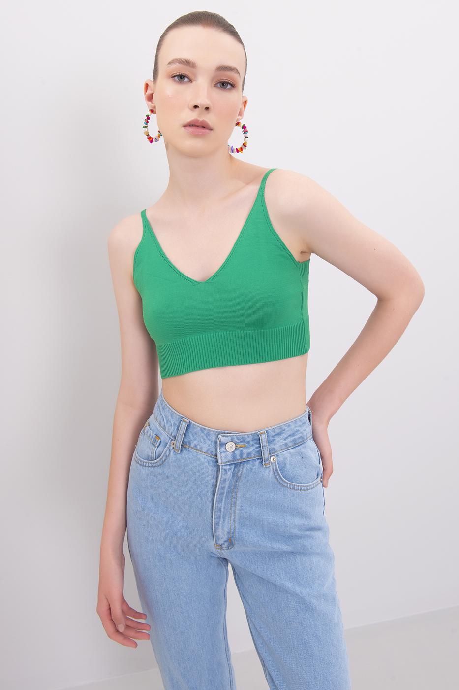 Bayan Yeşil Askılı Örgü Büstiyer