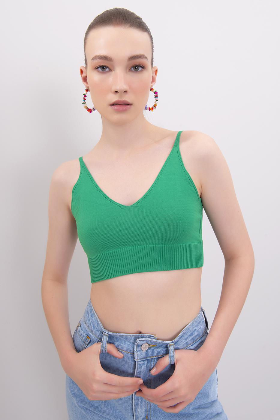 Bayan Yeşil Askılı Örgü Büstiyer