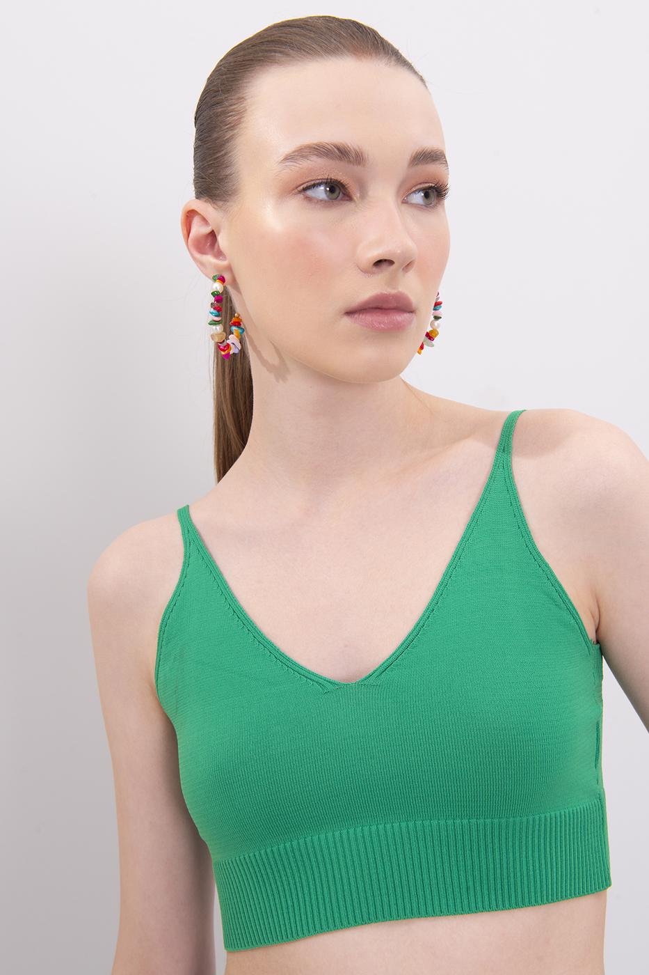Bayan Yeşil Askılı Örgü Büstiyer