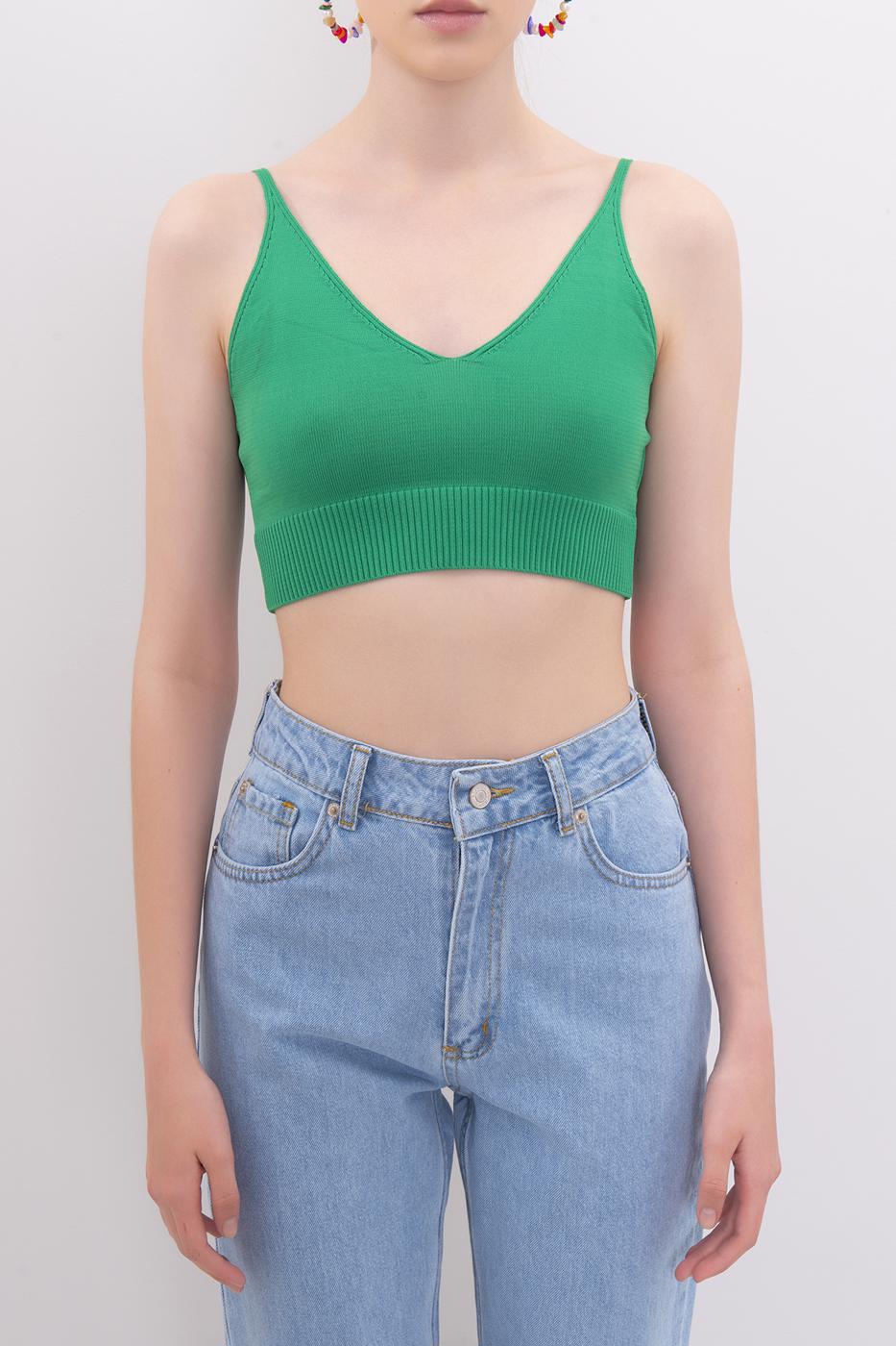 Bayan Yeşil Askılı Örgü Büstiyer