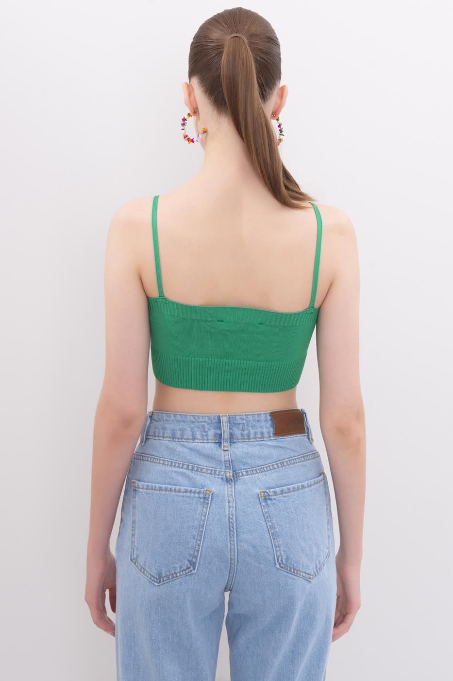 Bayan Yeşil Askılı Örgü Büstiyer